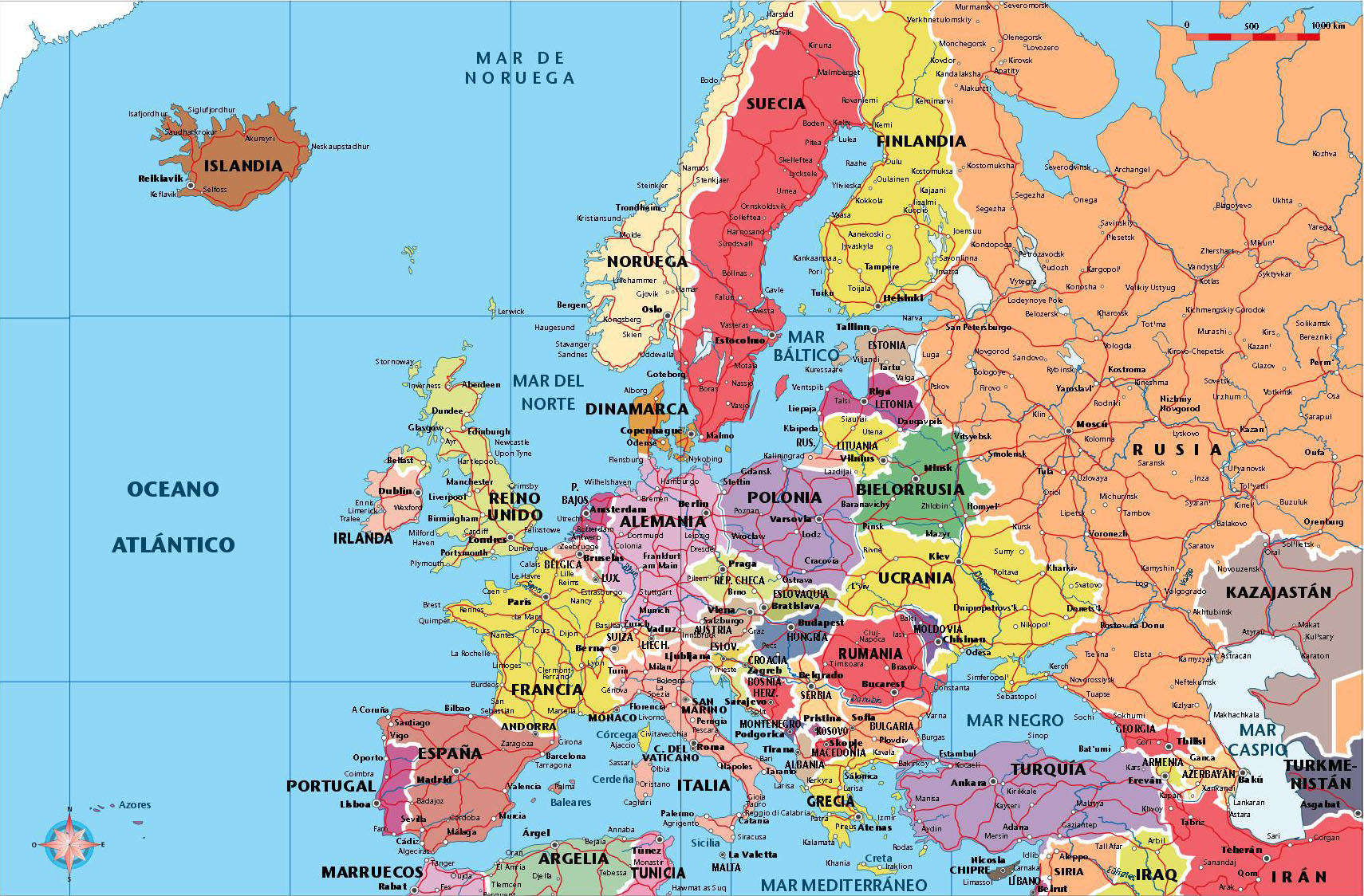 Europa Politico Mapa Vectorial Editable Eps Freehand Illustrator