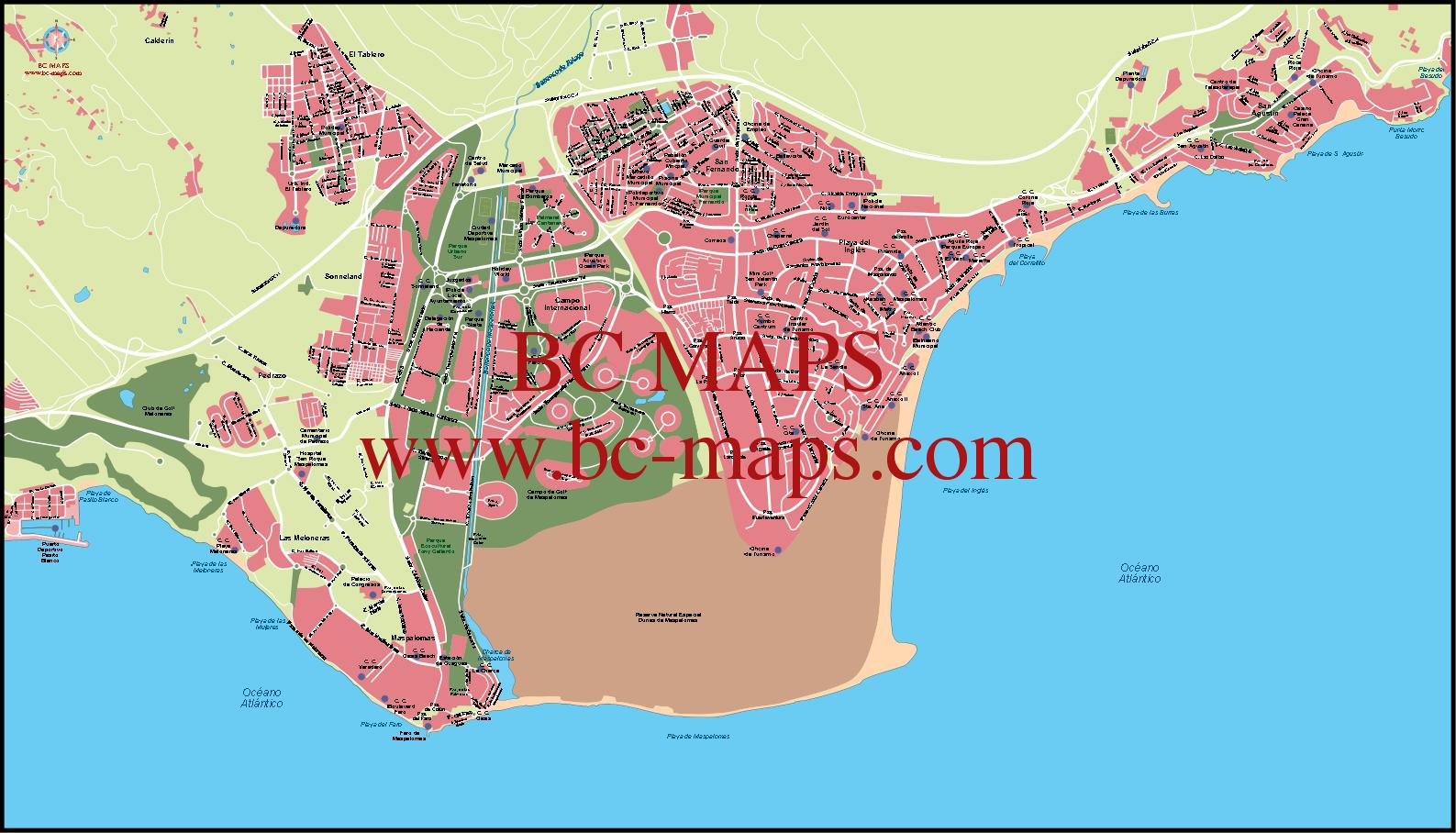 Maspalomas Mapa Vectorial Editable Eps Freehand Illustrator Mapas